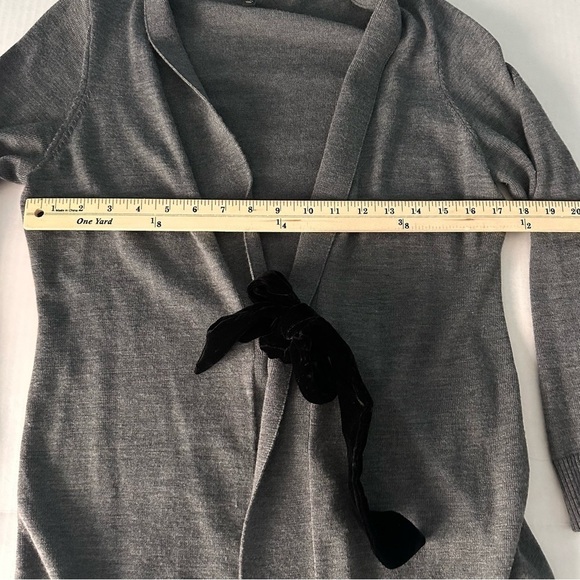 Talbots Merino Wool Cardigan Duster Sweater Top Velvet Tie Medium Petite Grey - Picture 7 of 8